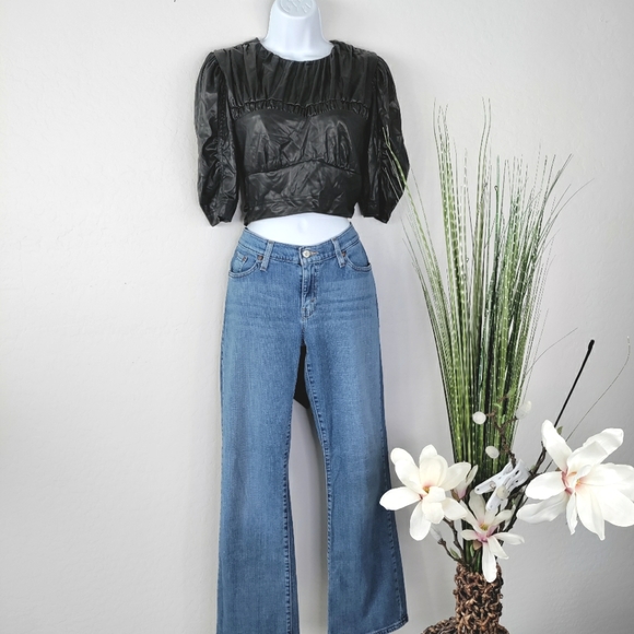 Topshop Tops - NWT Topshop Black Faux Leather Top Crop Tie Waist Ruched